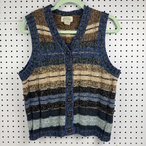 Vtg 90s St Johns Bay Ramie Cotton Sweater Vest Striped Chunky Knit M‎ Hong Kong